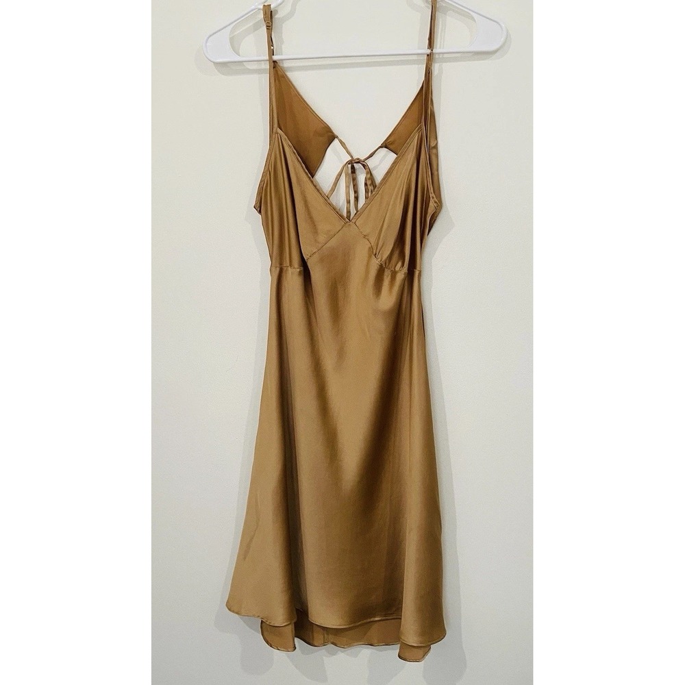 Vintage Victorias Secret 100% Silk Slip Dress Liquid Gold Open Strappy Back M